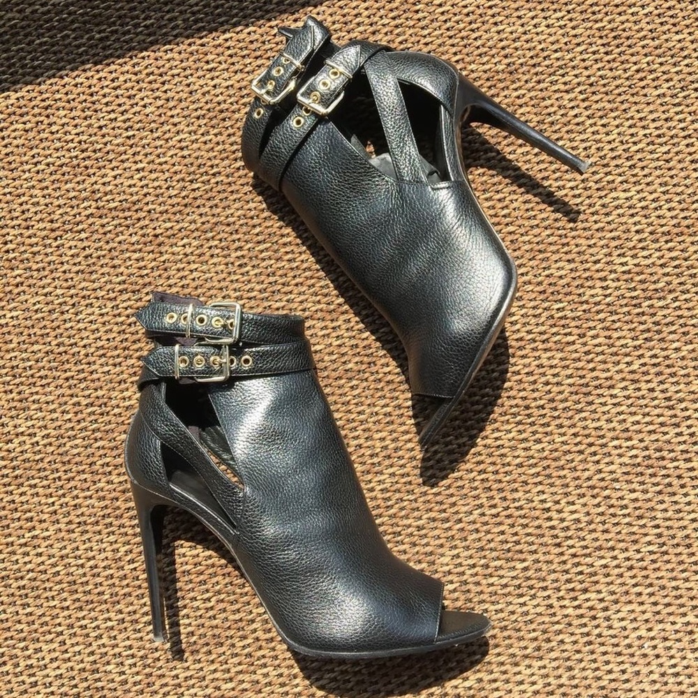 Acoustic Overfield Peep Toe in Black by Burberry